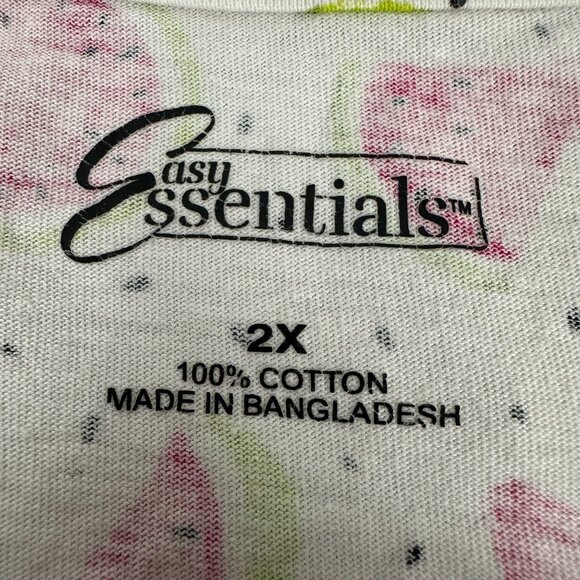 Easy Essentials Watermelon Print Women's T-Shirt 2X White & Pink - Picture 3 of 5